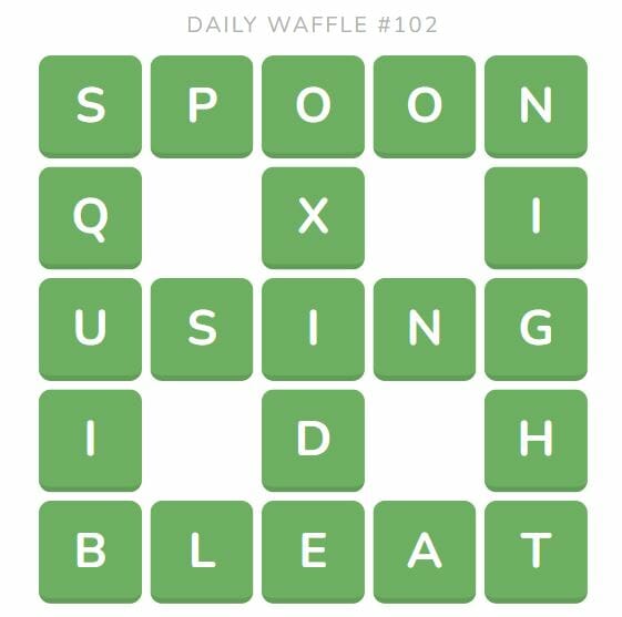 Daily Waffle Game Answer 102 Puzzle - 3 de mayo de 2022