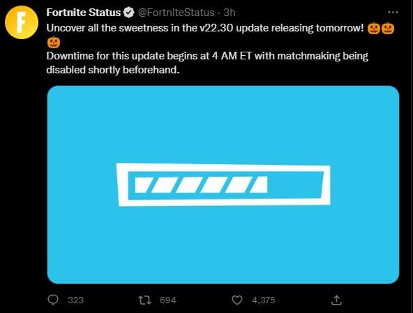 22.30 La actualización de Fortnite tiene servidores caídos el 1 de noviembre