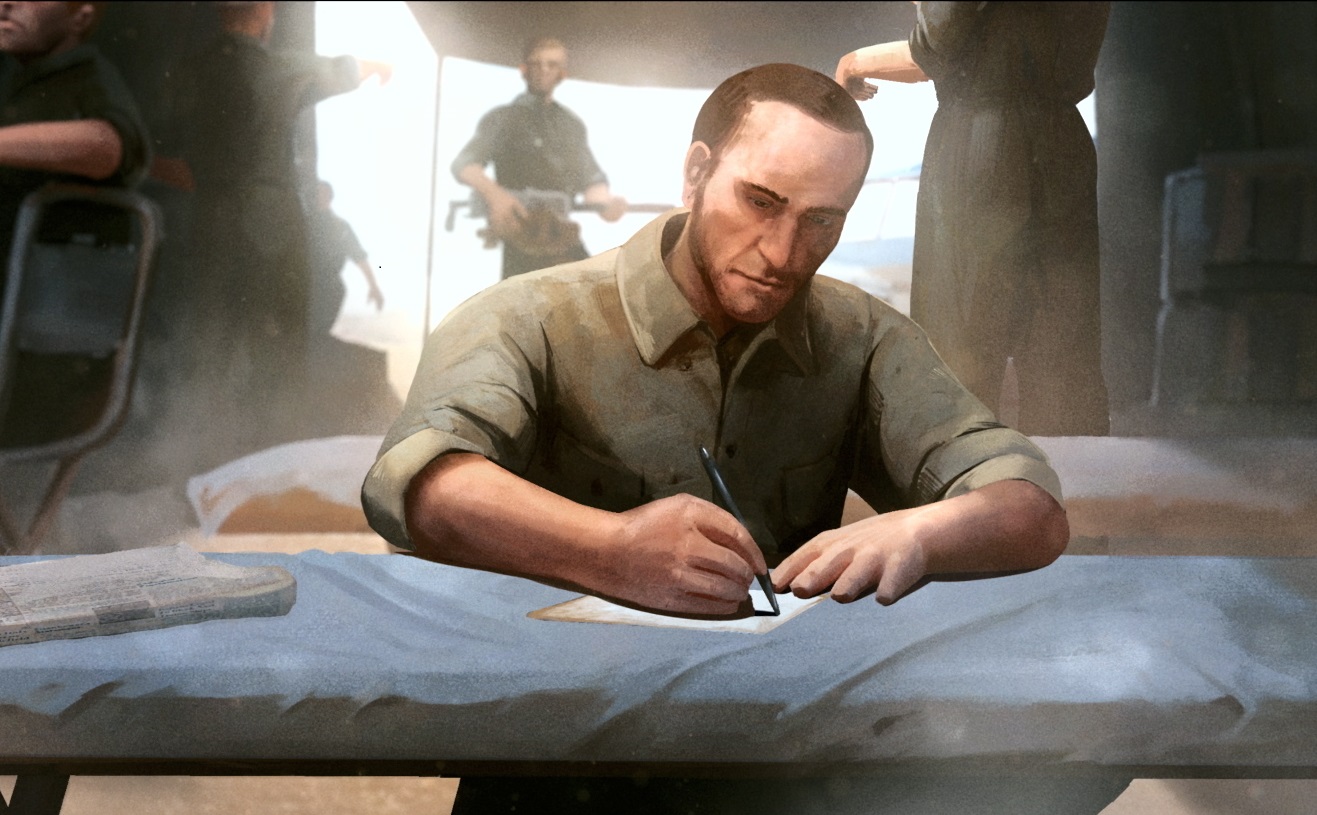 un soldado escribiendo