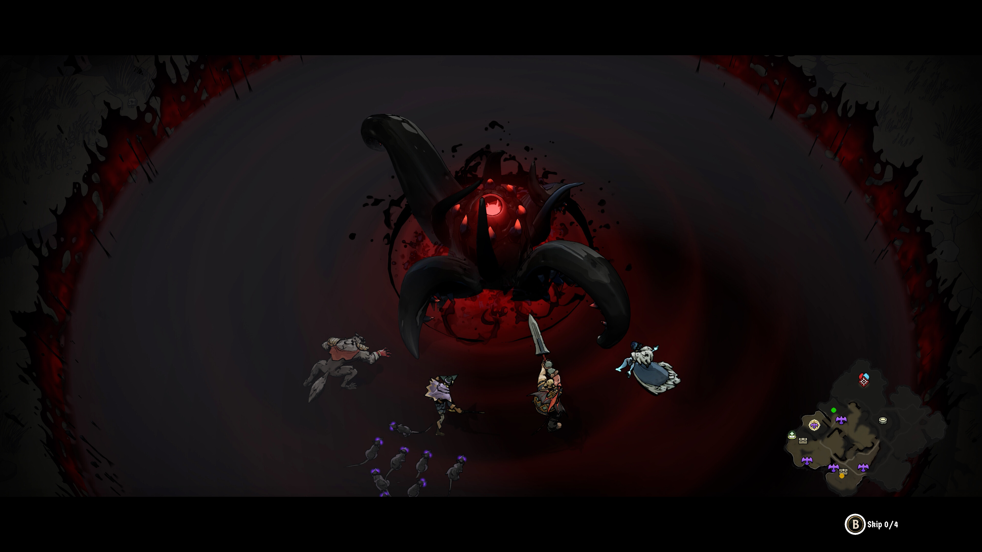 Una pelea de jefes contra un enorme monstruo con tentáculos en Ravenswatch.