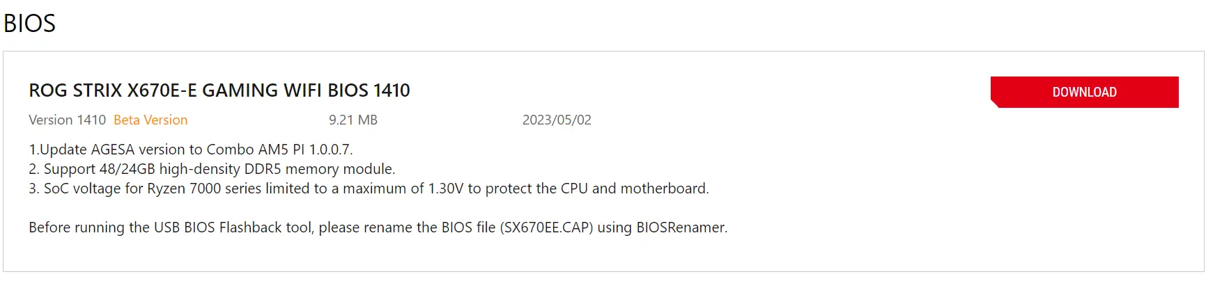 Página BIOS de Asus para la placa base X670E