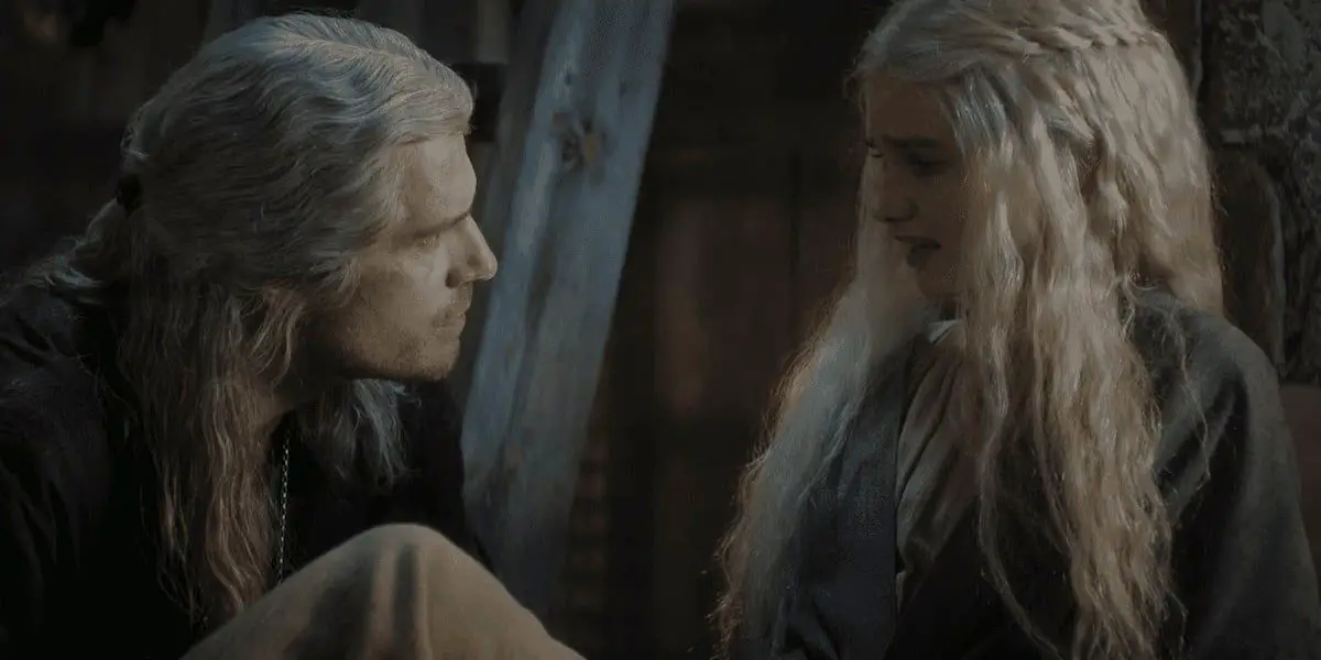 Geralt (Henry Cavill) interroga a Teryn (Frances Pooley)