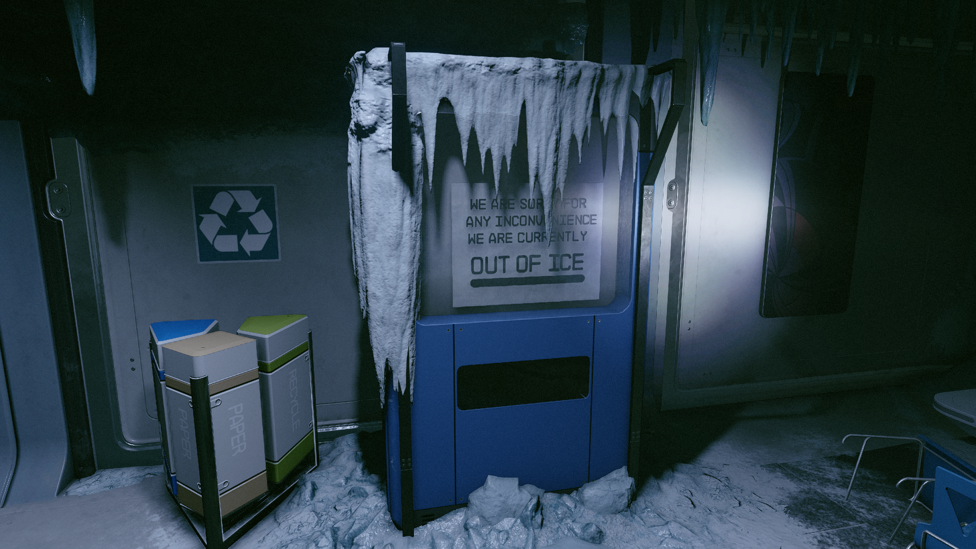 Una máquina congelada sobre hielo en Starfield.
