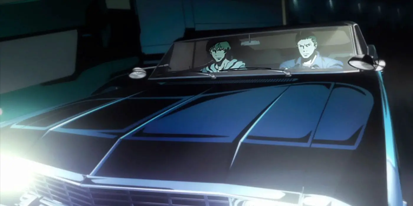 Sam y Dean conducen su impala en Supernatural The Animation