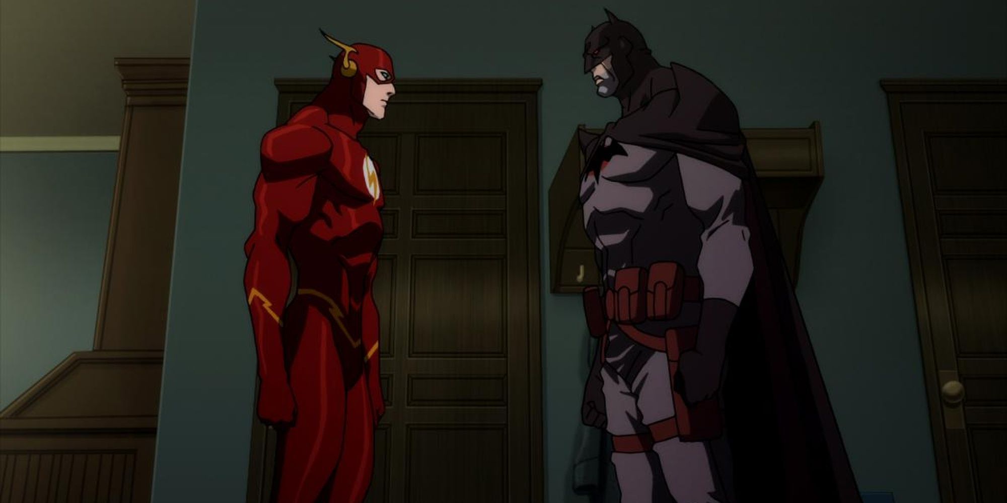 Justin Chambers como The Flash frente a Kevin McKidd como Batman (Thomas Wayne) en 'Justice League: The Flashpoint Paradox'