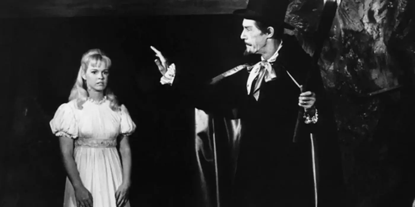 Melissa Plowman y John Carradine como Drácula en Billy the Kid versus Drácula