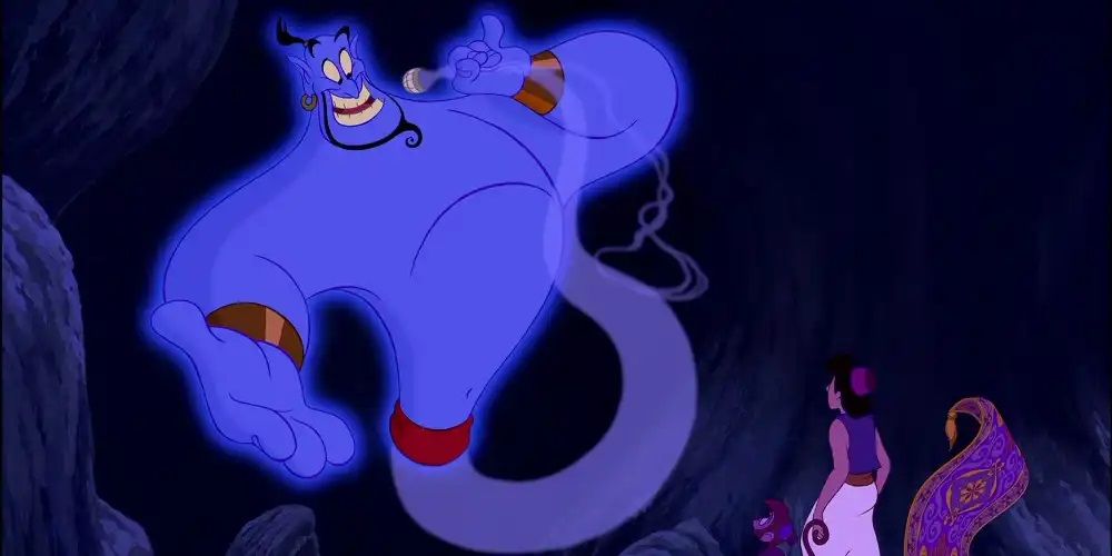 El genio presentándose a Aladdin