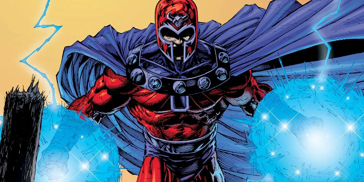 Magneto ejerciendo sus poderes de magnetismo con sus manos.
