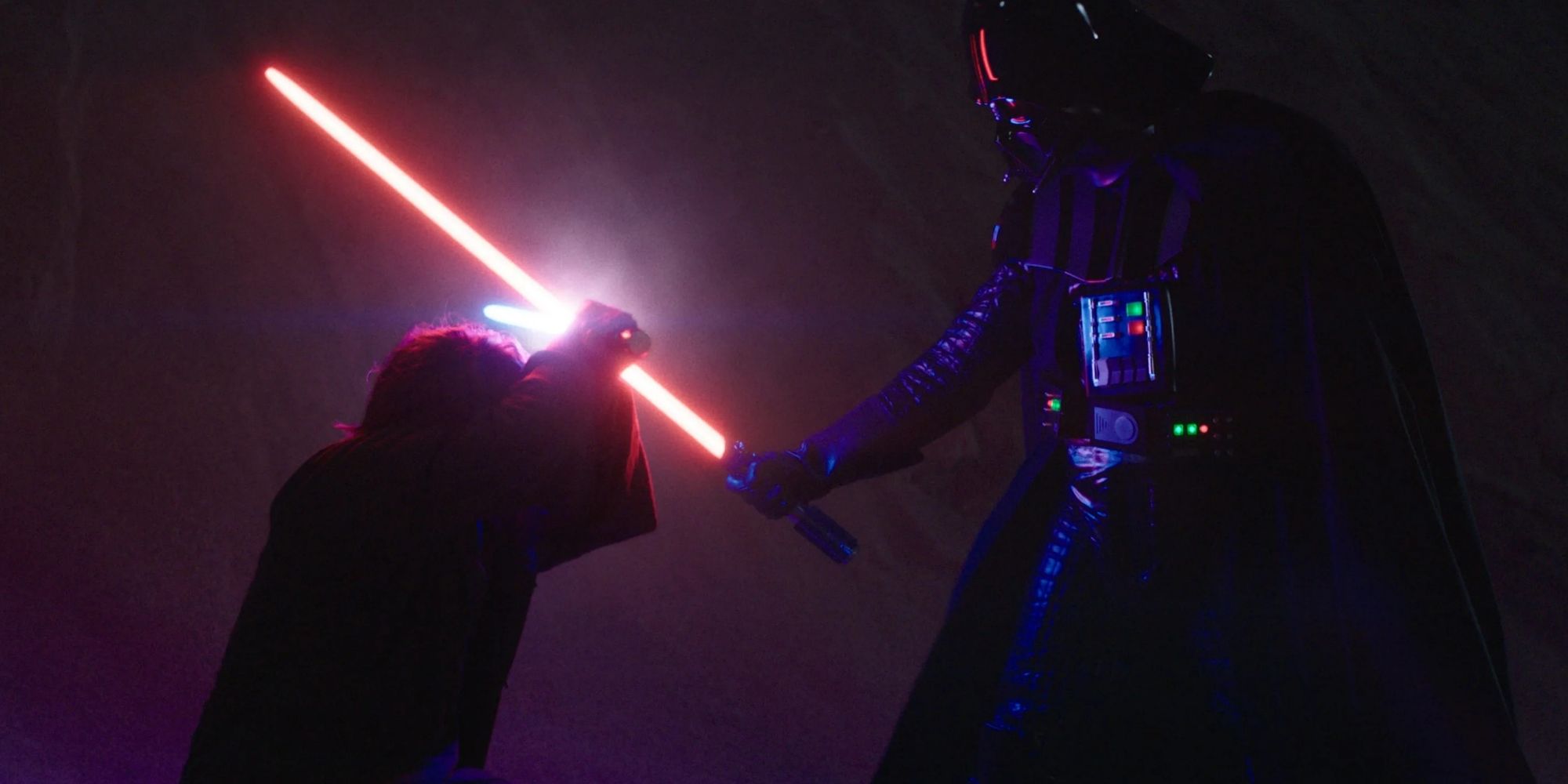 Obi-Wan Kenobi y Darth Vader luchan en la oscuridad