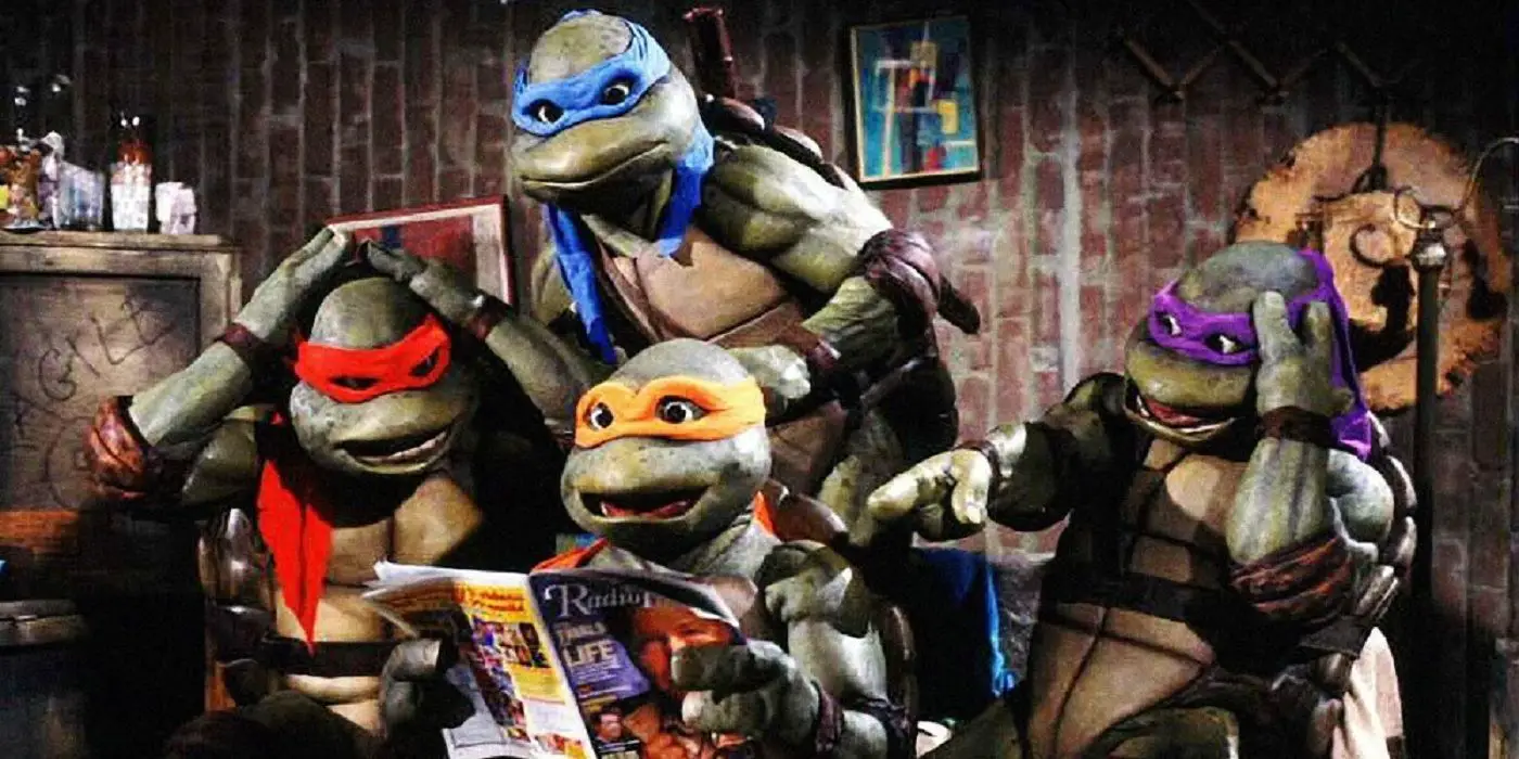 Leonardo, Rafael, Donatello y Miguel Ángel en una escena de 'Las Tortugas Ninja' de 1990