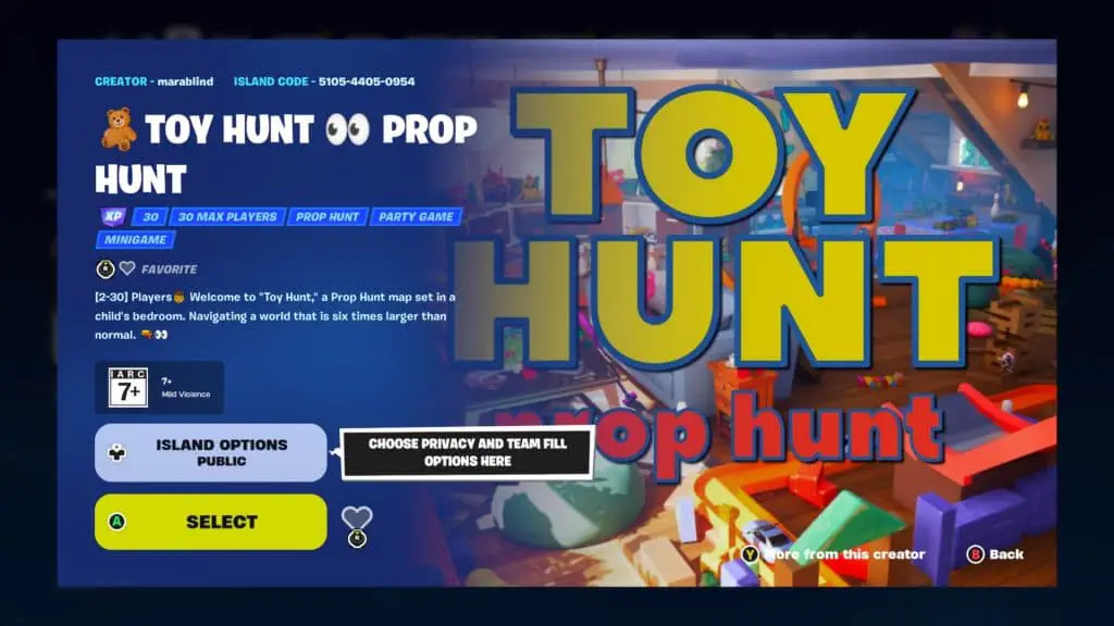 Una captura de pantalla que muestra el mapa del escondite de Toy Hunt en Fortnite.
