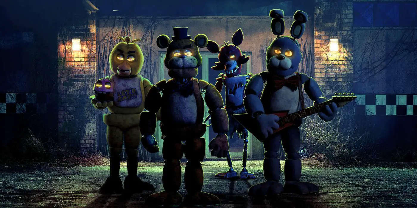 Chica, Freddy, Foxy y Bonnie en el cartel de Five Nights at Freddy's