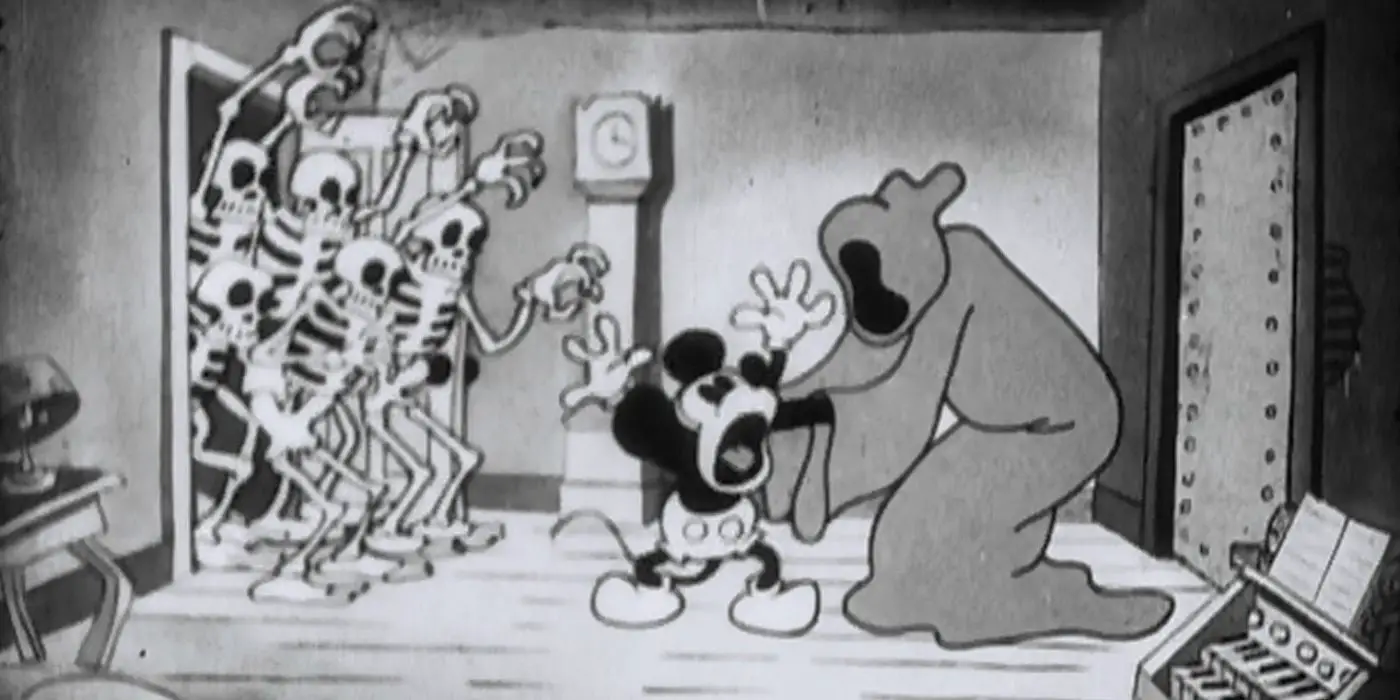 Mickey Mouse es atrapado por unos esqueletos y una figura encapuchada