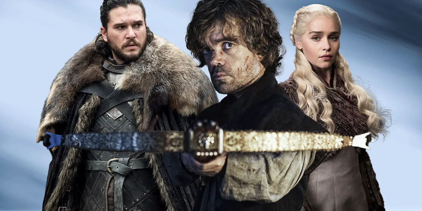 Jon Snow, Tyrion Lannister con una ballesta y Daenerys Targaryen de Juego de Tronos