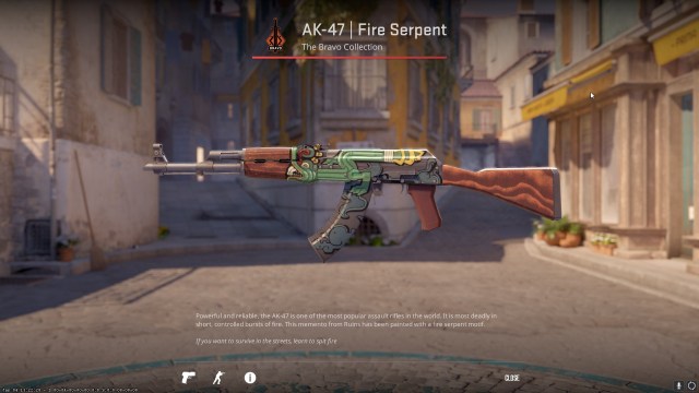 La piel Fire Serpent AK-47, con un monstruo pintado en la base y el cargador del arma. 
