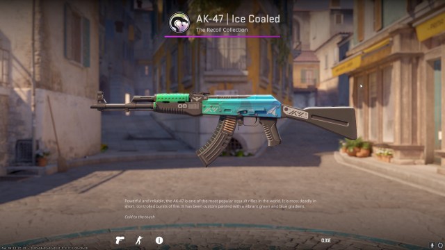 La piel Ice Coaled AK-47, que comienza en verde y luego se desvanece en un azul claro. 