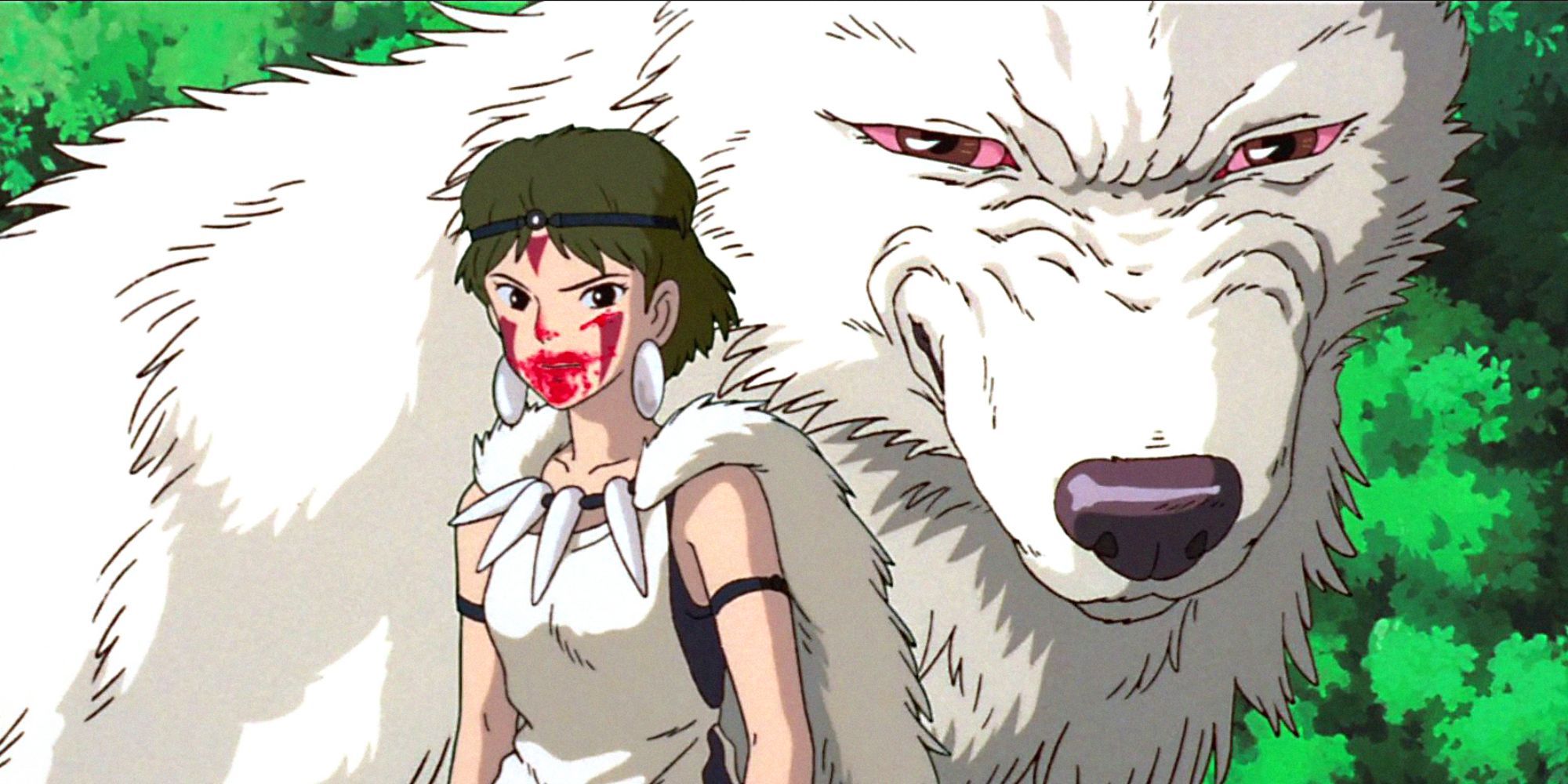 San (también conocida como Princesa Mononoke) y su amigo lobo de la película Princess Mononoke de Studio Ghibli