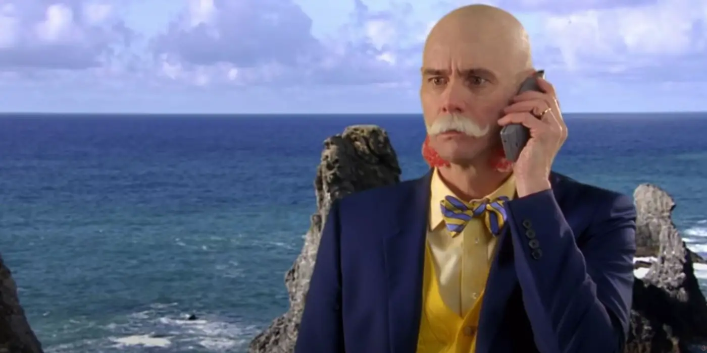 Jim Carrey como Leap Day Williams hablando por teléfono en 30 Rock