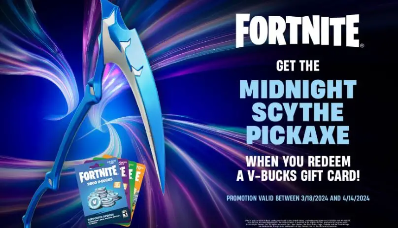 Cómo obtener la tarjeta Fortnite Midnight Scythe Pickaxe V Bucks gratis