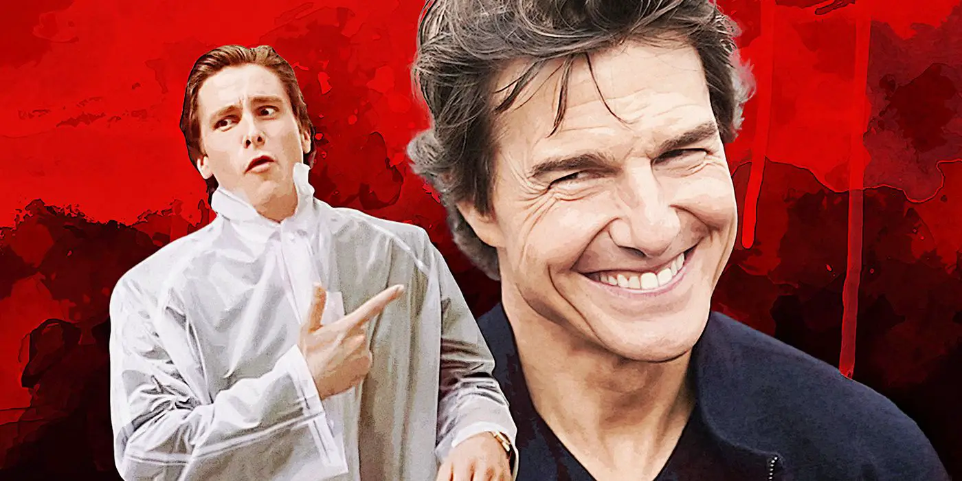 Una imagen personalizada de Patrick Bateman de Christian Bale apuntando hacia un sonriente Tom Cruise