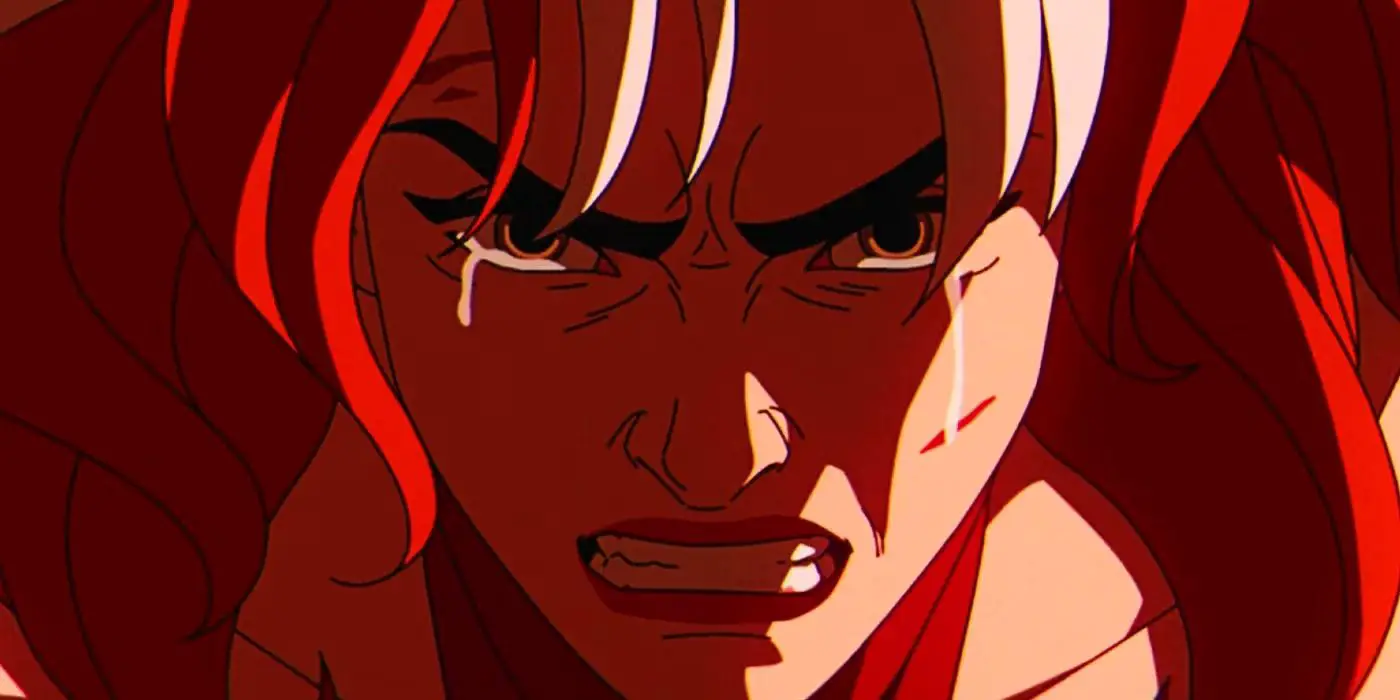 Una pícara enojada con lágrimas rodando por su rostro en X-Men '97