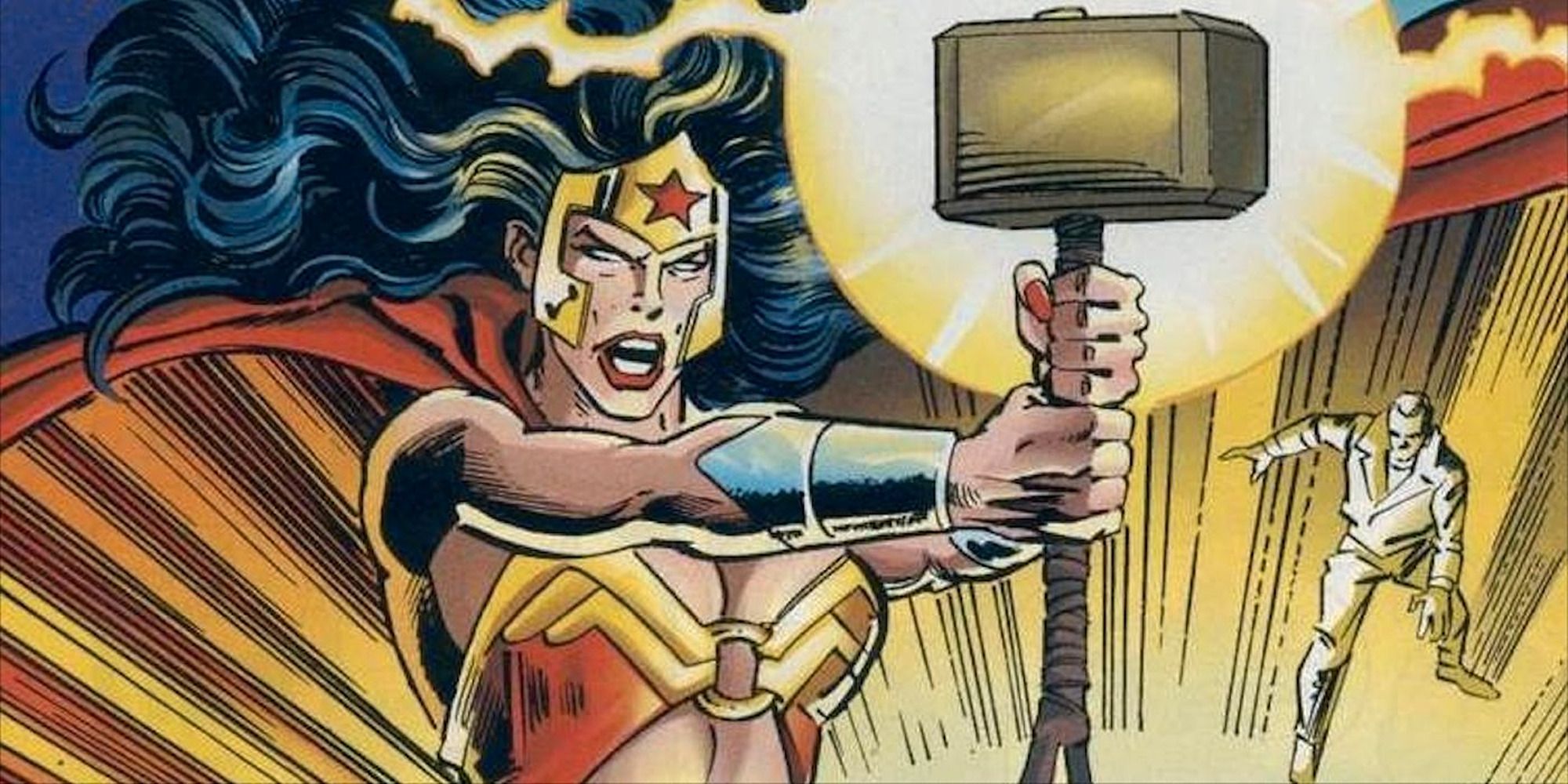 Mujer Maravilla sosteniendo Mjolnir
