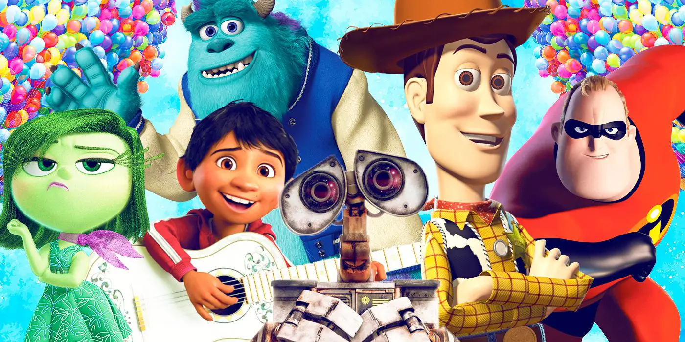 Asco de Inside Out, Sully de Monsters University, Miguel de Coco, Wall-E de Wall-e, Woody de Toy Story y Mr. Increíble de Los Increíbles
