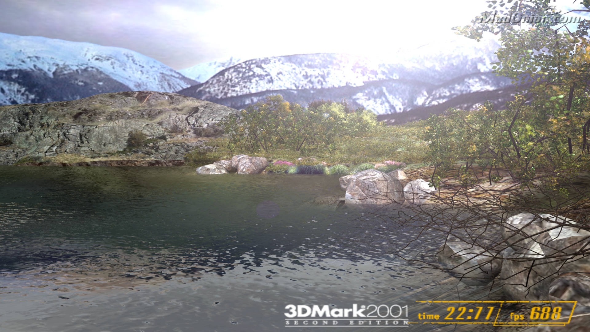 Una captura de pantalla de la prueba de Naturaleza en la herramienta de referencia 3DMark2001