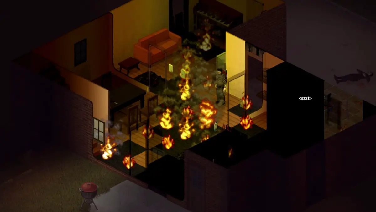 El jugador atrapado dentro de una casa en llamas que fue incendiada por un molotov