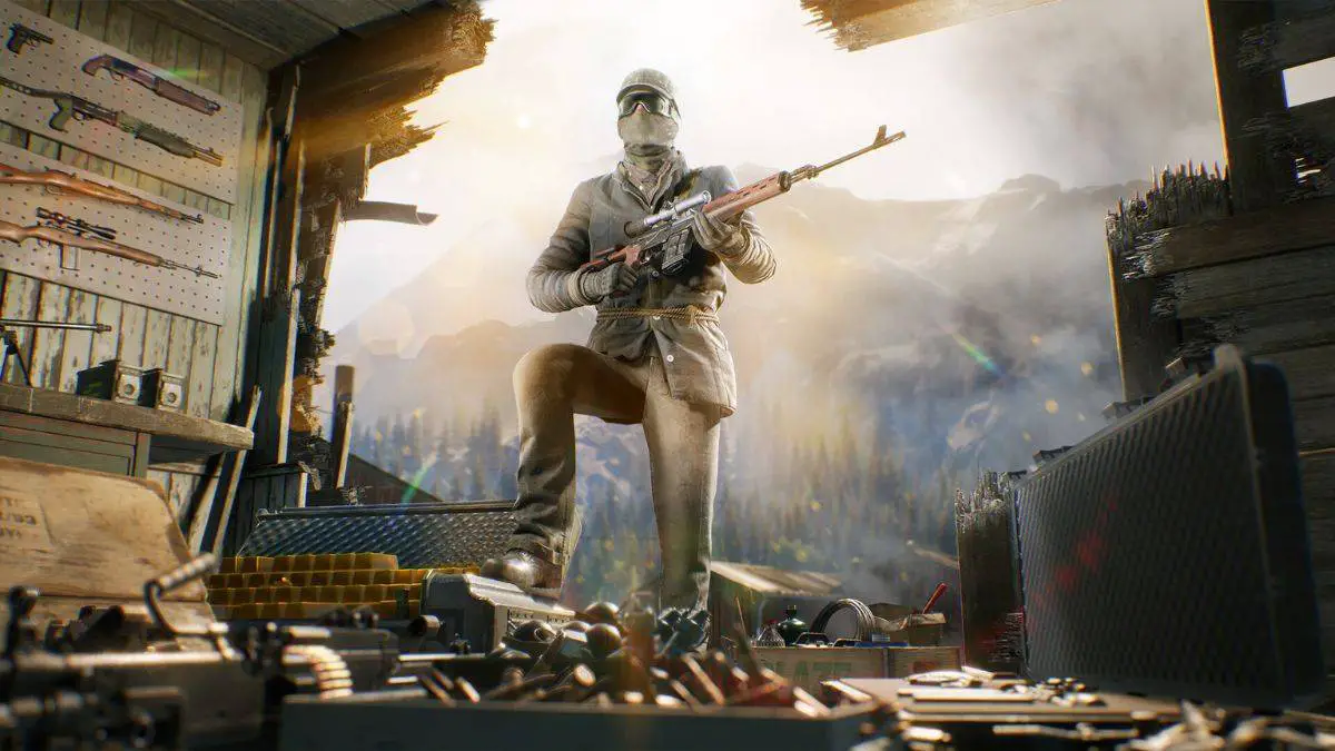 Un jugador posa con un rifle de francotirador con mira en Vigor.