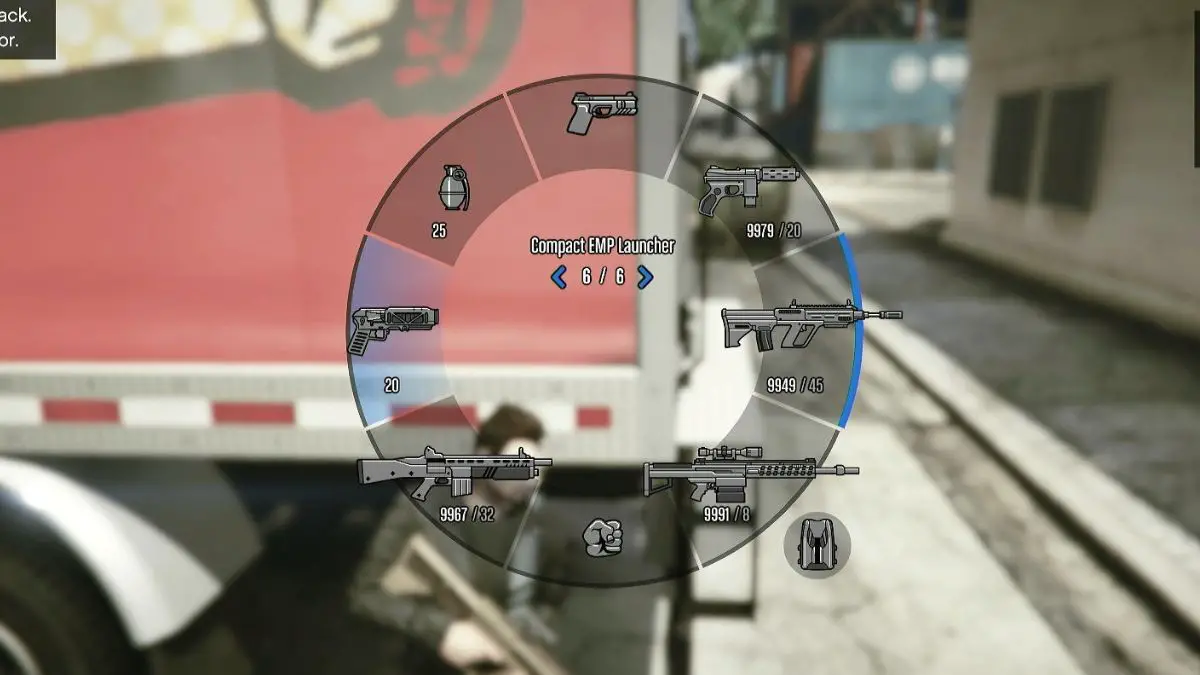 Rueda de armas de GTA Online que resalta la ubicación del lanzador EMP.