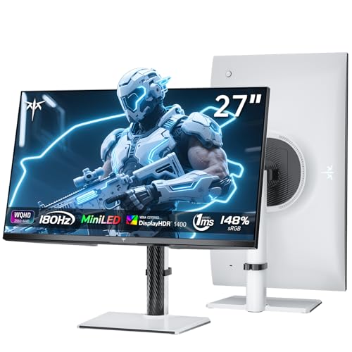 Imagen del mini monitor LED KTC | 27 pulgadas | 2K@180Hz QHD 2560x1440P | Pantalla VESA HDR1400 | 1ms | Sincronización adaptativa | 148% sRGB | HDMIx2, DPx1 | Soporte para montaje vertical y en pared | Blanco M27T6