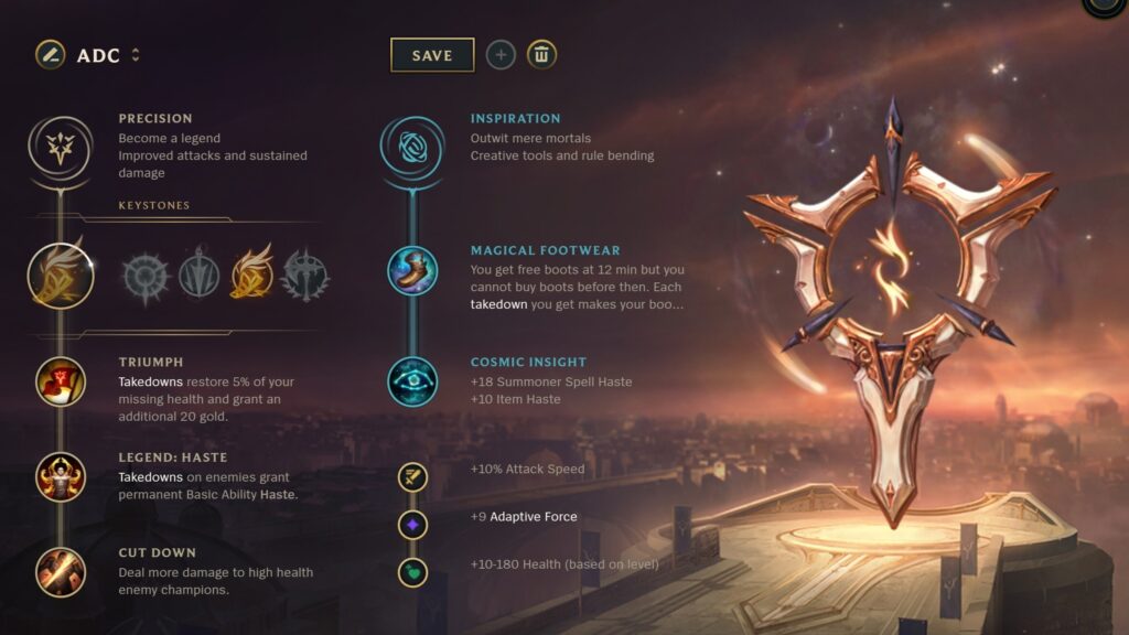 Página de runas en League of Legends
