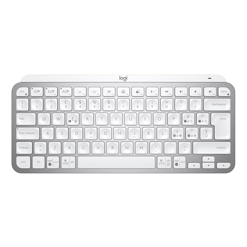 Imagen de Logitech MX Keys Mini teclado iluminado inalámbrico, minimalista, compacto, Bluetooth, retroiluminado, USB-C, compatible con Apple macOS, iOS, Windows, Linux, Android, metal, ITA QWERTY - gris claro